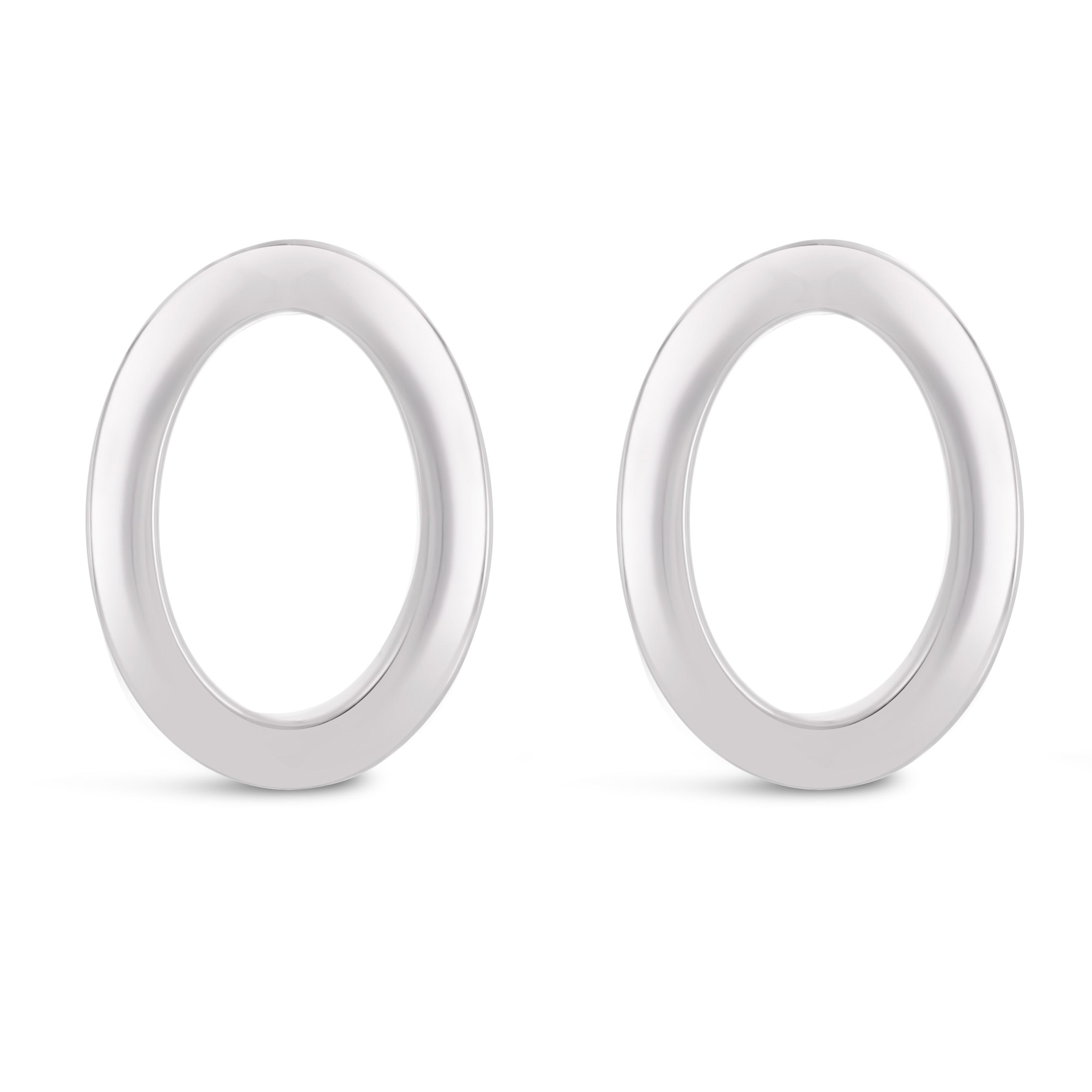 Italian 14k White Gold Bright Shine Petite Open Eternity Circle Stud Earrings - Shiny Petite