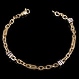 Italian 14K Yellow & White Gold Hollow Oval & Square Link Bracelet 8.5" 6mm 7.2g