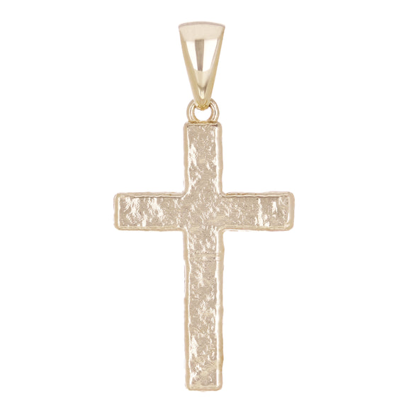 14k Yellow Gold Hammered Finish Cross Religious Charm Pendant 1.7