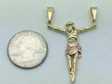 14k Two Tone Color Gold Solid Jesus Christ Religious Crucifix Charm Pendant 5.5g