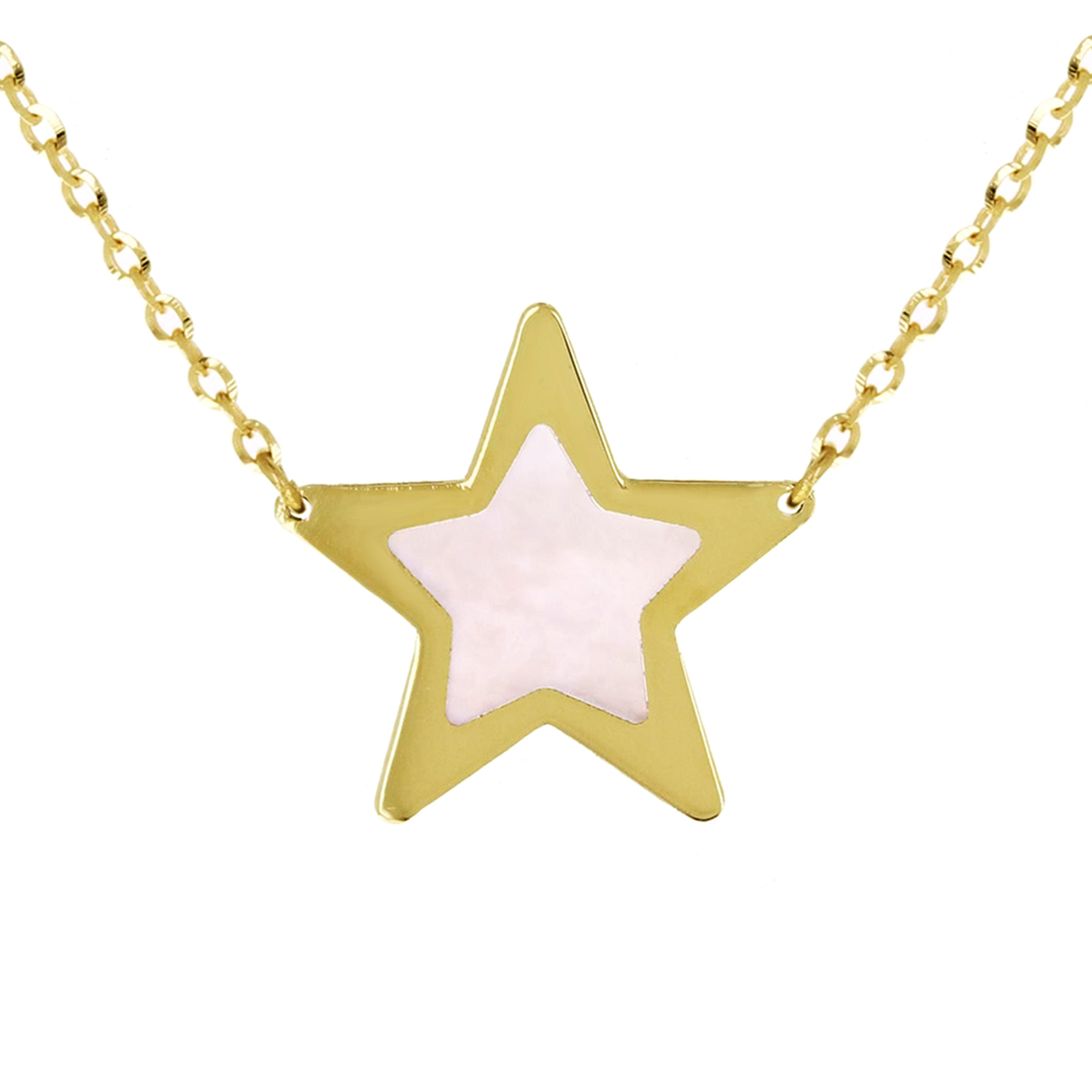 Italian 14k Yellow Gold Pearl Star Charm Pendant Necklace 16.5-17.5" 1.8 grams