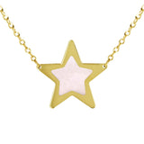 Italian 14k Yellow Gold Pearl Star Charm Pendant Necklace 16.5-17.5" 1.8 grams
