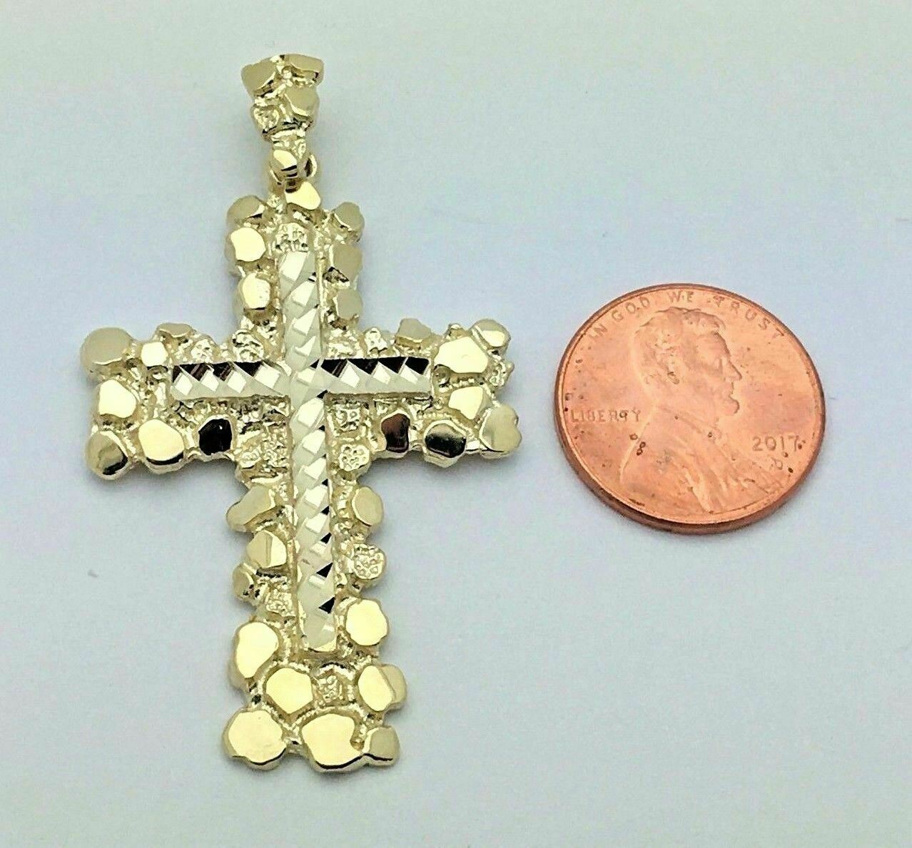 14k Yellow Gold Diamond Cut Nugget Cross Pendant 2.3" 12 grams