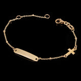Italian 14k Yellow Gold Engravable Rosary Cross Baby Kids ID Bracelet 5.75" 1.5g - Yellow