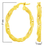 Italian 14k Yellow Gold Diamond Cut Twisted Hoop Earrings 1.1" 3mm 2.1 grams