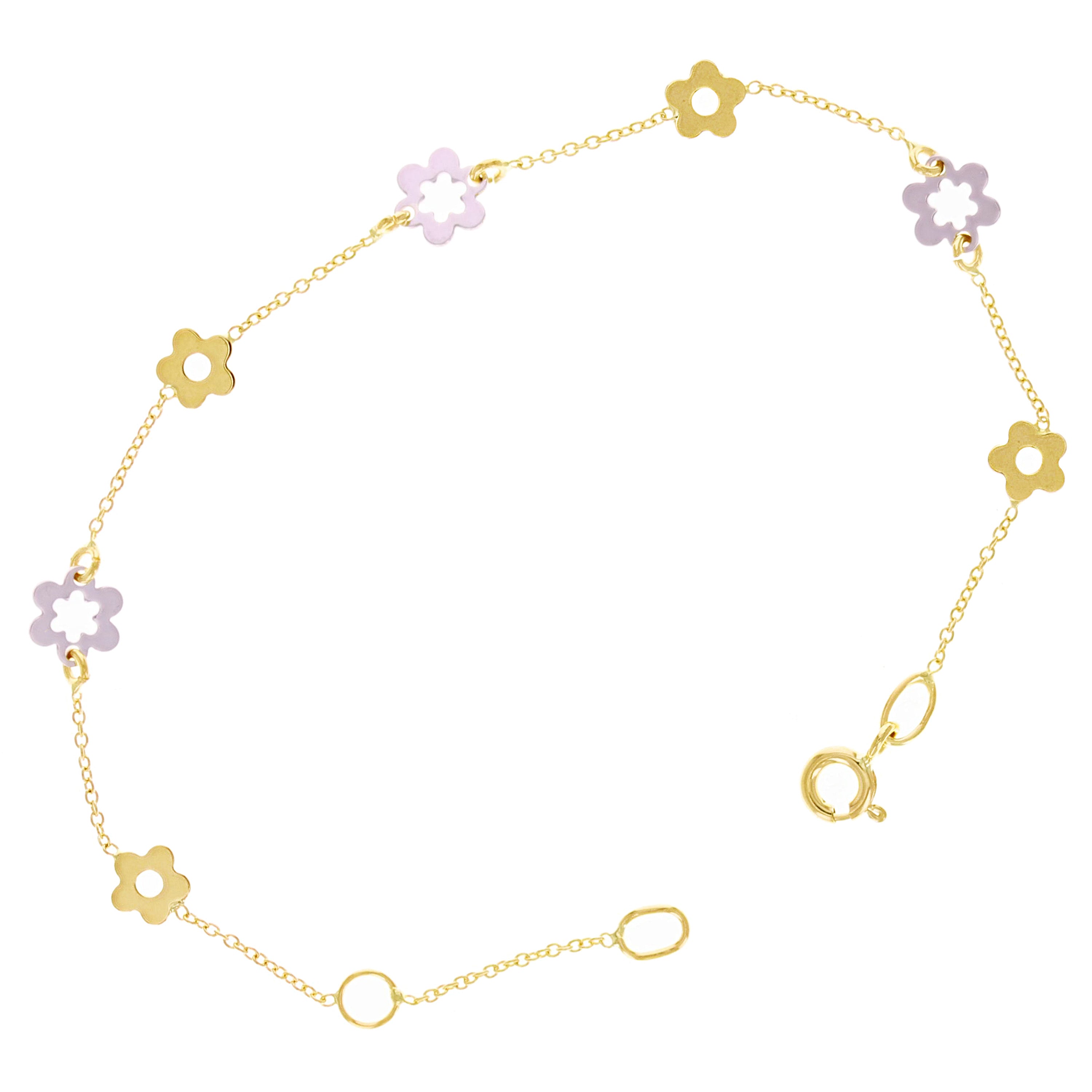 Italian 14k Two-Tone Gold Flower Charm Bracelet 7" 1.8 grams