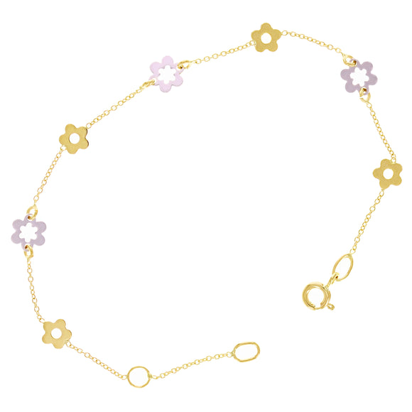 Italian 14k Two-Tone Gold Flower Charm Bracelet 7