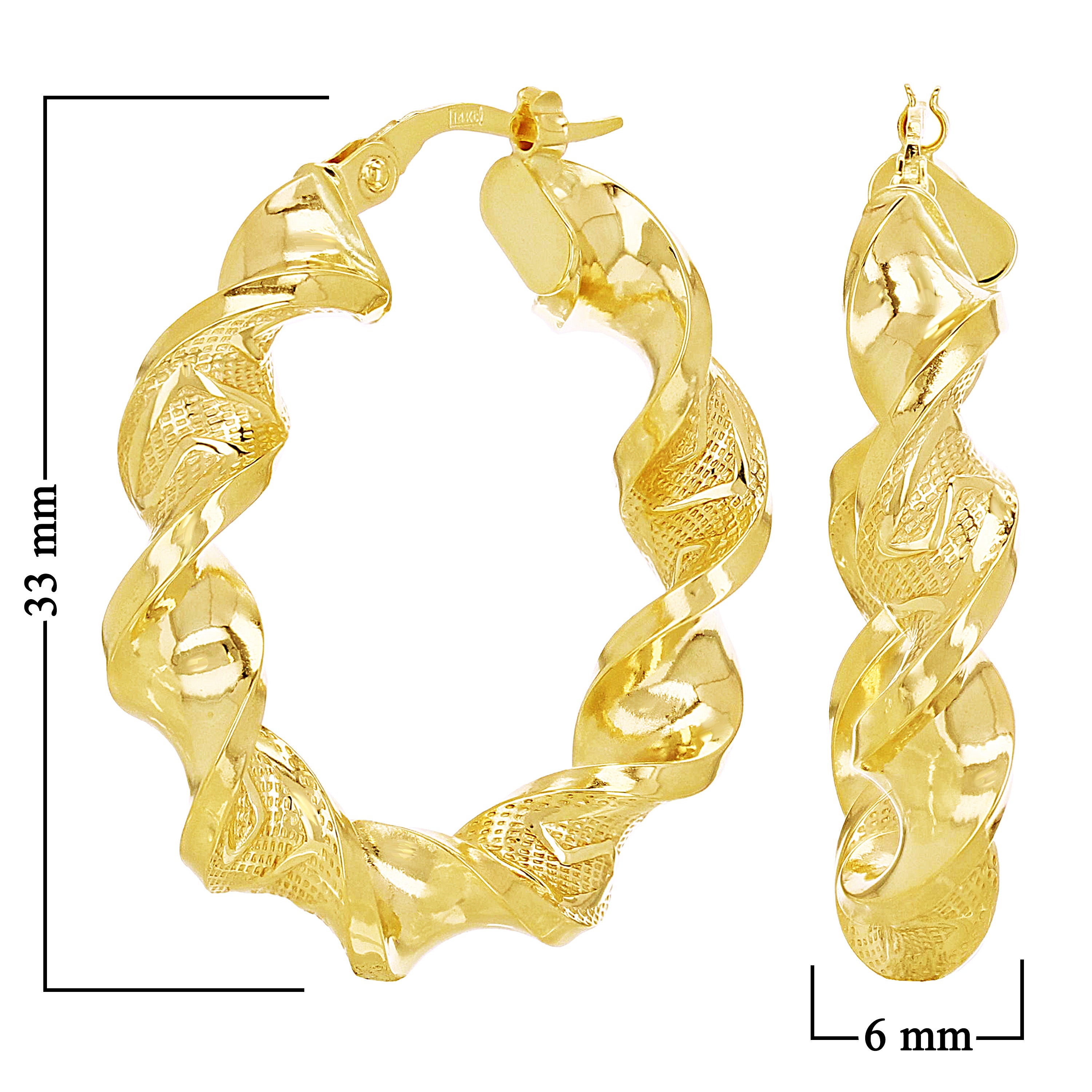 Italian 14k Yellow Gold Twisted Hoop Earrings 1.3" 6mm 4.1 grams
