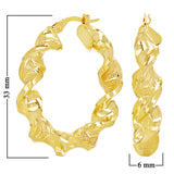 Italian 14k Yellow Gold Twisted Hoop Earrings 1.3" 6mm 4.1 grams