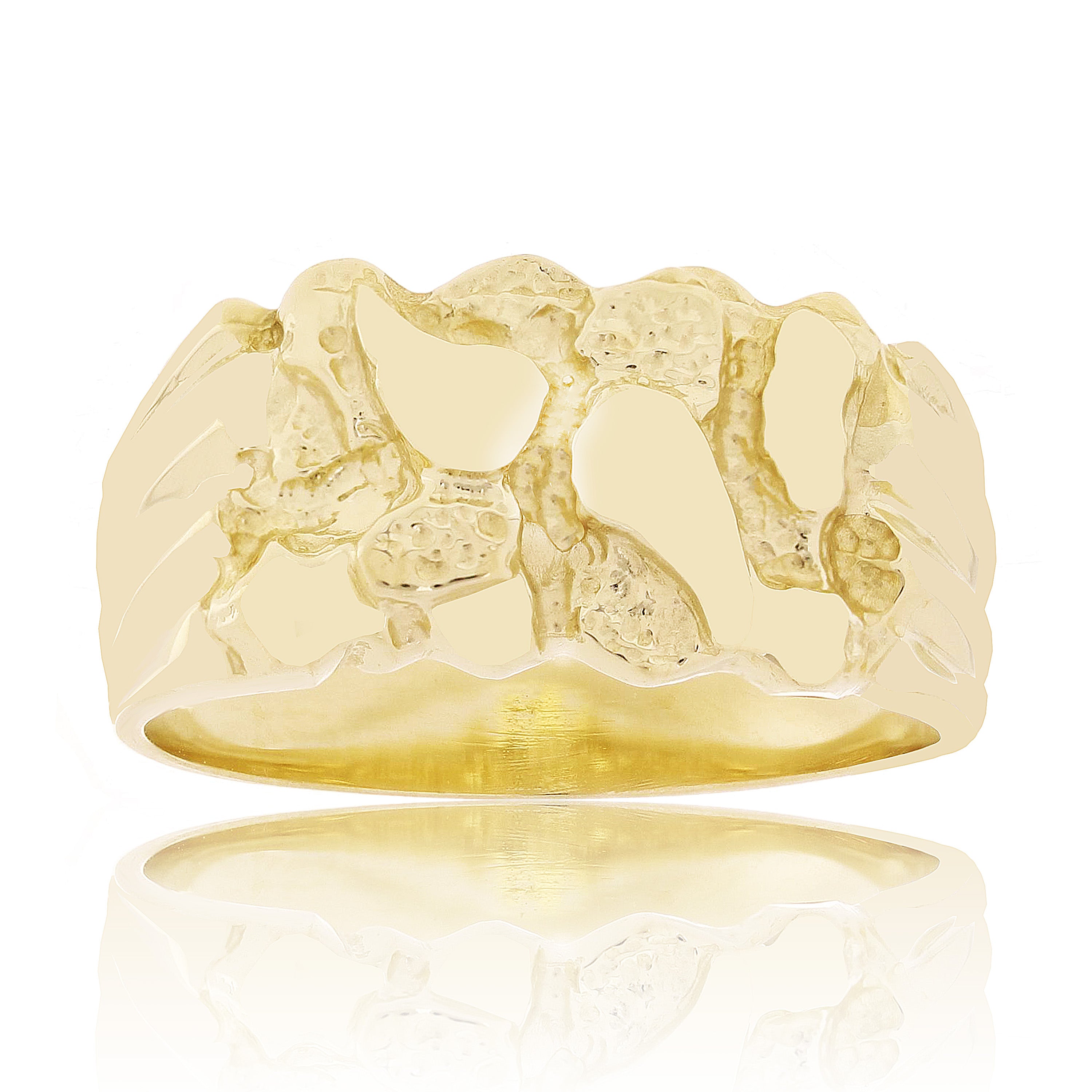 14k Yellow Gold Solid Nugget Ring Band 9.8mm Sizes 7 - Ring Size 7