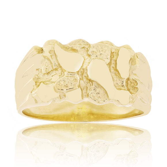 14k Yellow Gold Solid Nugget Ring Band 9.8mm Sizes 7 - Ring Size 7