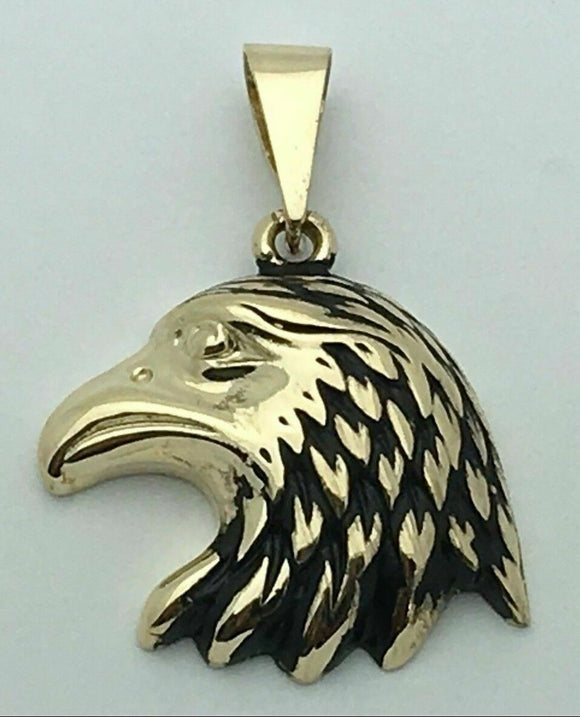 14k Yellow Gold Oxidized Head American Eagle Charm Pendant 5.4 grams