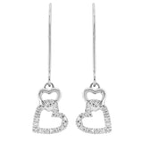 14k White Gold Diamond Accent Pave Heart Charm Hoop Earrings
