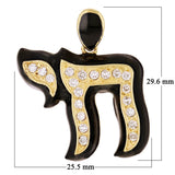 14k Yellow Gold Black Enamel Hebrew Jewish Chai Symbol Life with Diamonds Pendant - Black