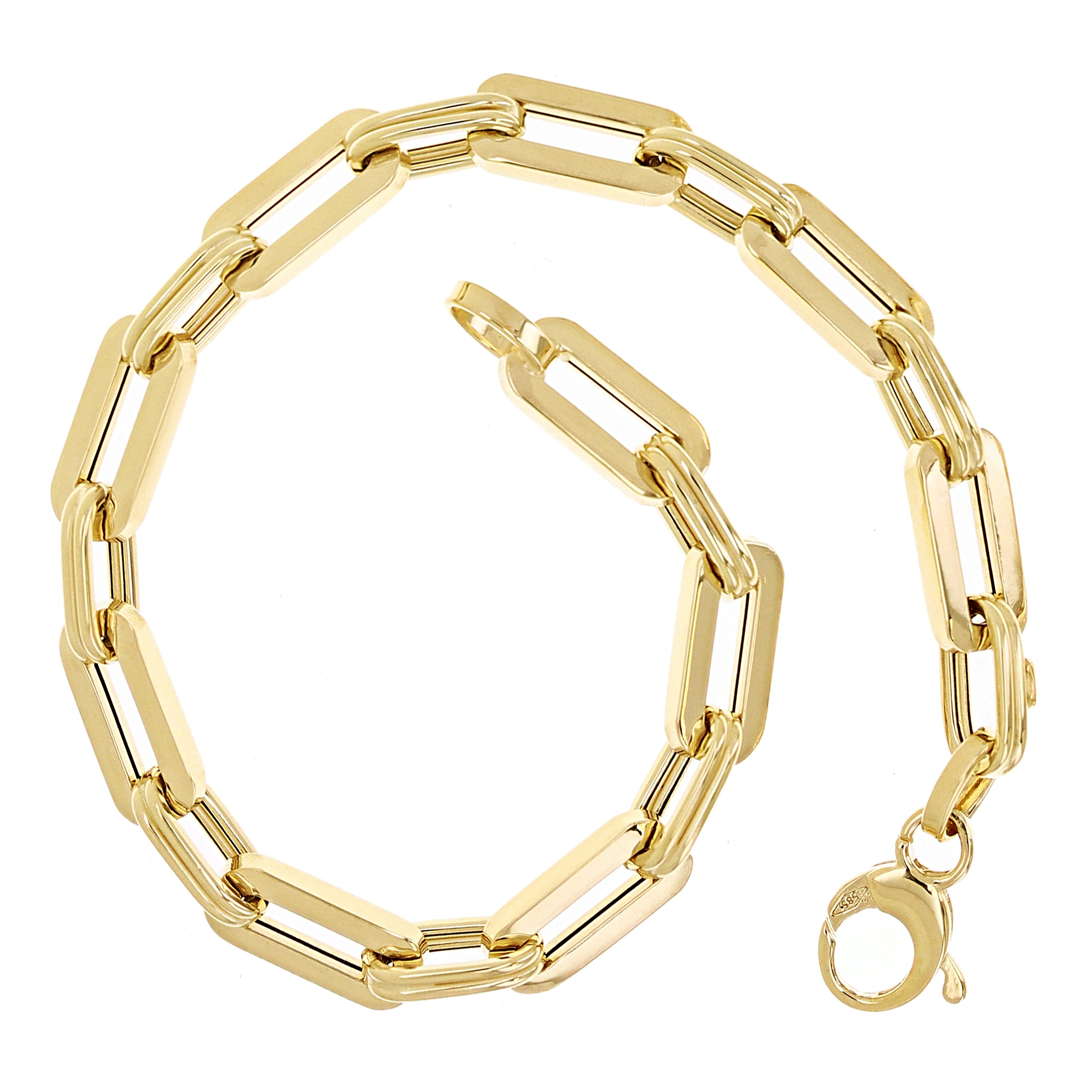 Italian 14k Yellow Gold Paper Clip Link Chain Bracelet 7.5" 6mm 5.5 grams