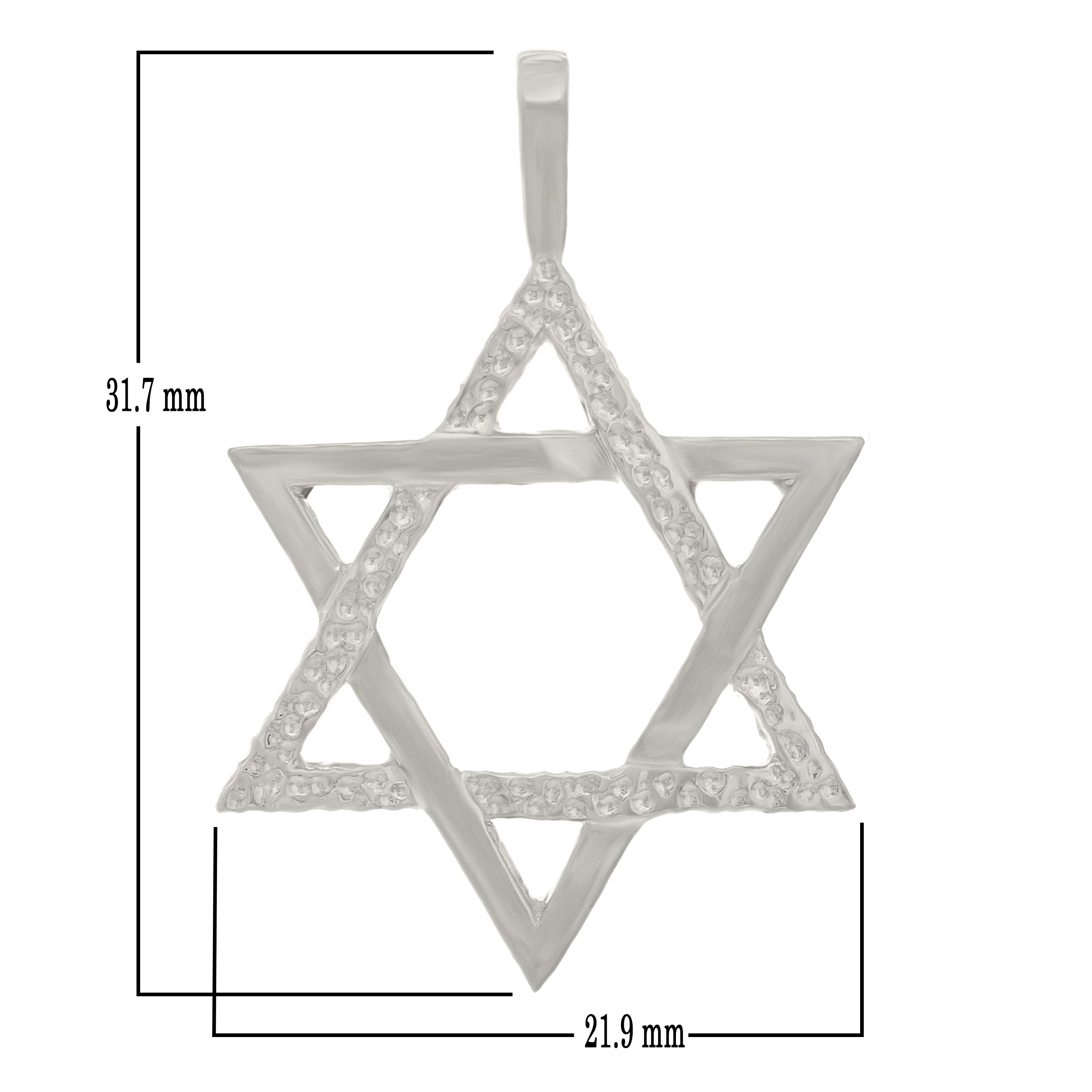 14k White Gold Diamond Cut Jewish Star of David Charm Pendant 1.25" 3.6 grams - White
