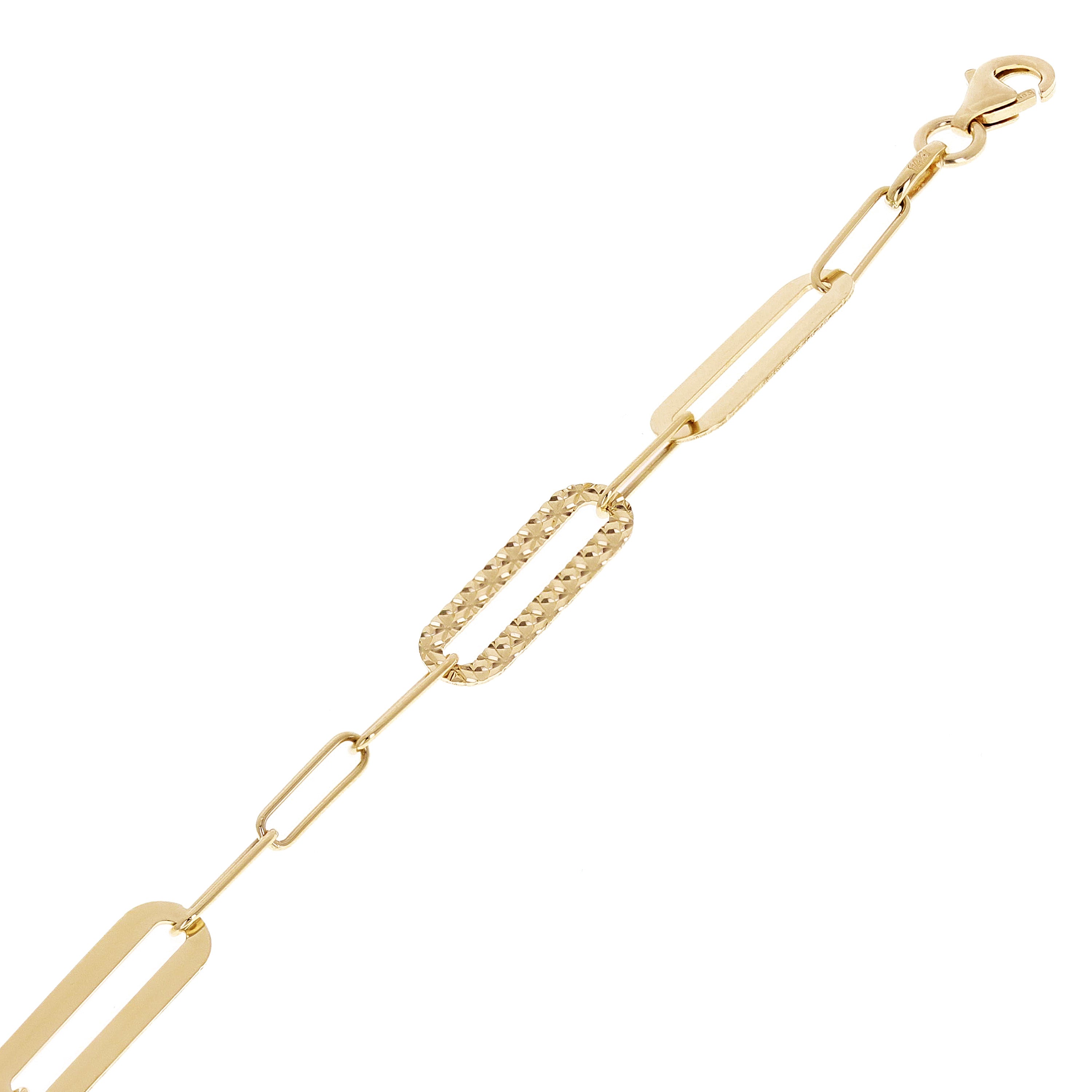 Italian 14k Yellow Gold High Polished & Diamond Cut Paperclip Link Bracelet 7" 6.2mm 3.1 grams