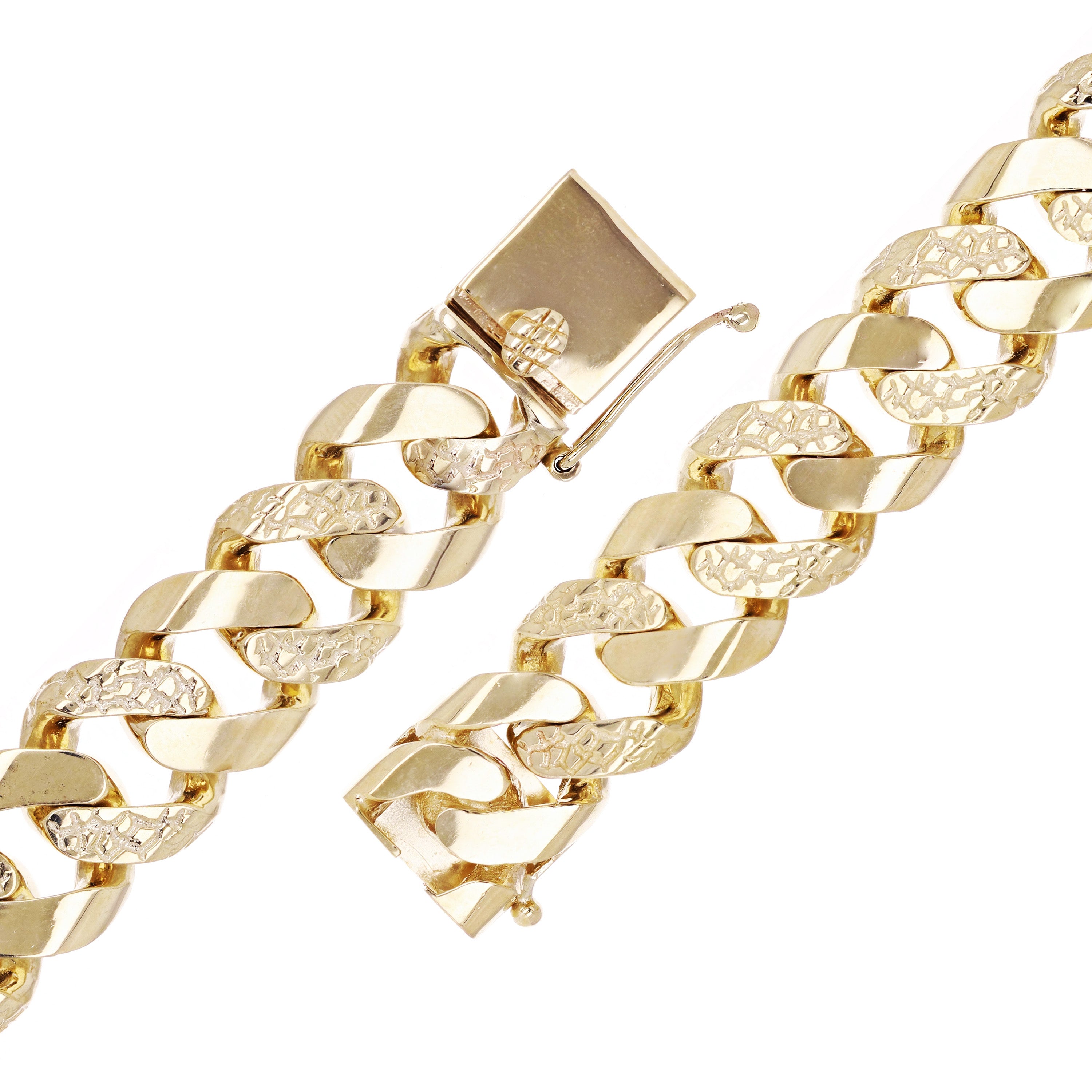 14K Yellow Gold Nugget Curb Cuban Link Chain Bracelet 8.75" 19mm 120.2 grams - 8.75"