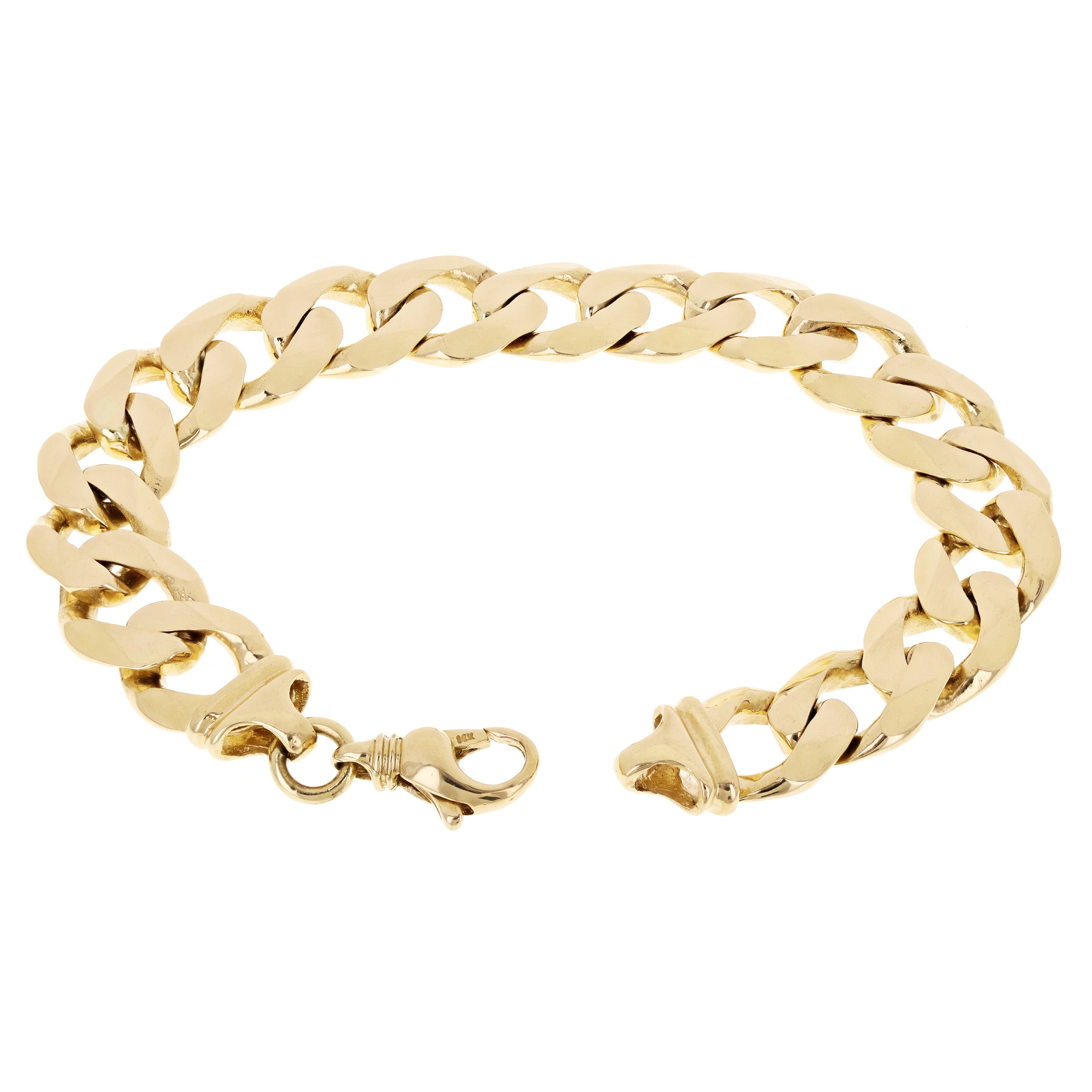 Men's 14k Yellow Gold Solid Heavy Cuban Link Chain Bracelet 9.5" 15.6mm 84 grams - 9.5"