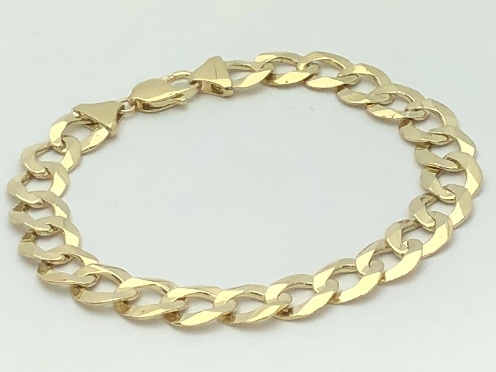 Men's 14k Solid Yellow Gold Flat Cuban Link Chain Bracelet 9.25" 11.5mm 25.9g