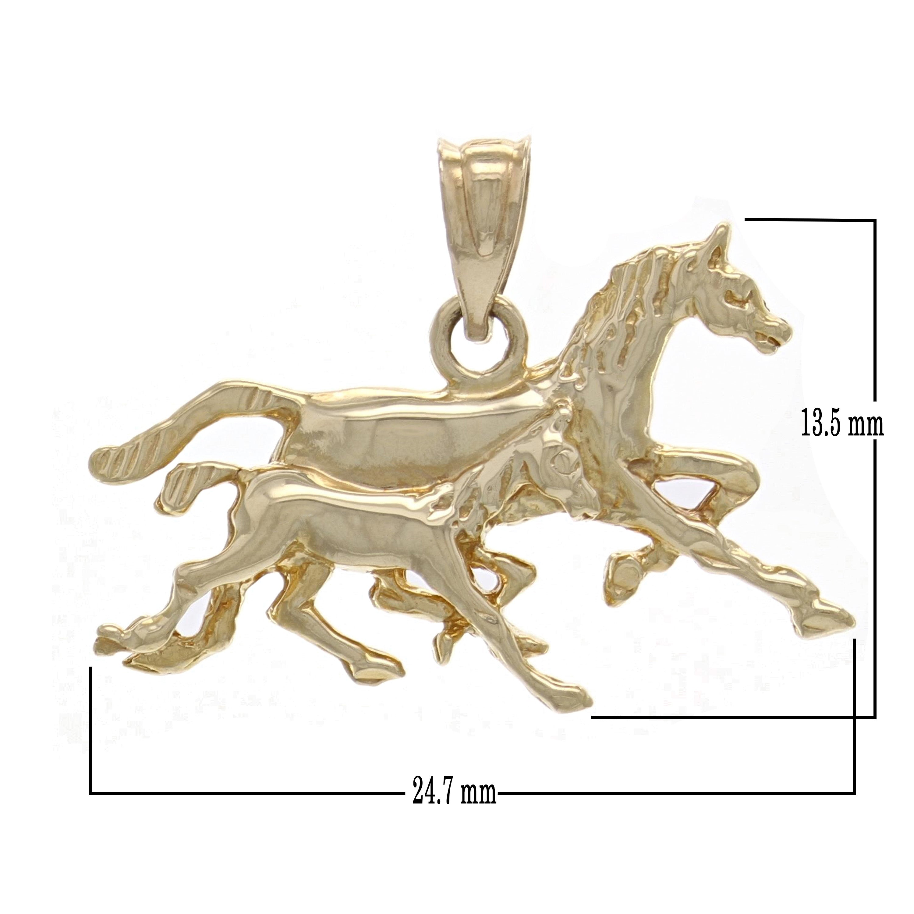 14k Yellow Gold Solid Satin Finish Running Horses Charm Pendant 1.9 grams - Yellow