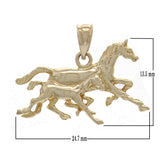 14k Yellow Gold Solid Satin Finish Running Horses Charm Pendant 1.9 grams - Yellow