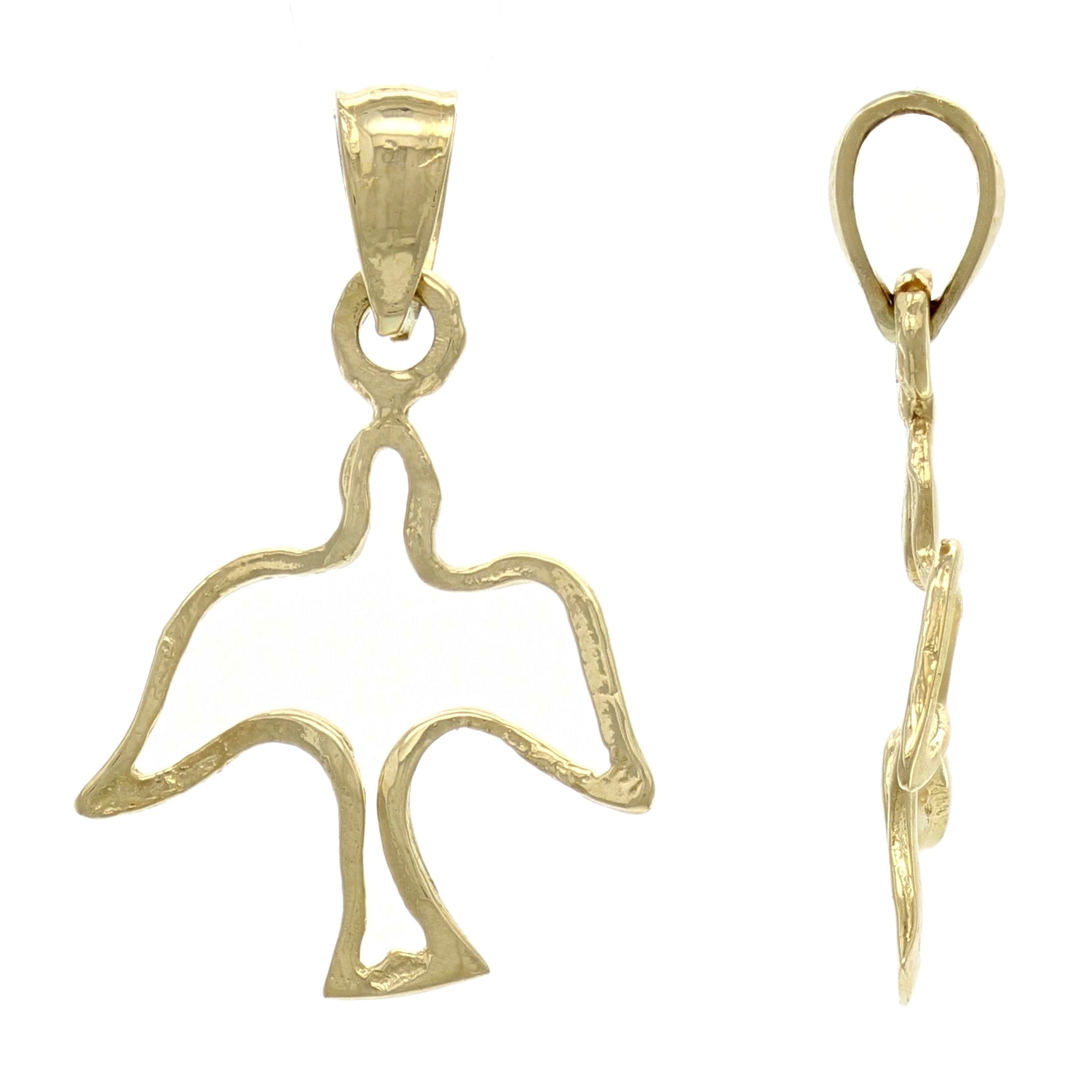 14k Yellow Gold Solid Outline Bird Peace Dove Charm Pendant 0.7 gram - Yellow
