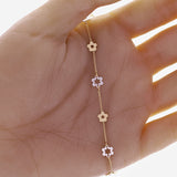 Italian 14k Two-Tone Gold Flower Charm Bracelet 7" 1.8 grams