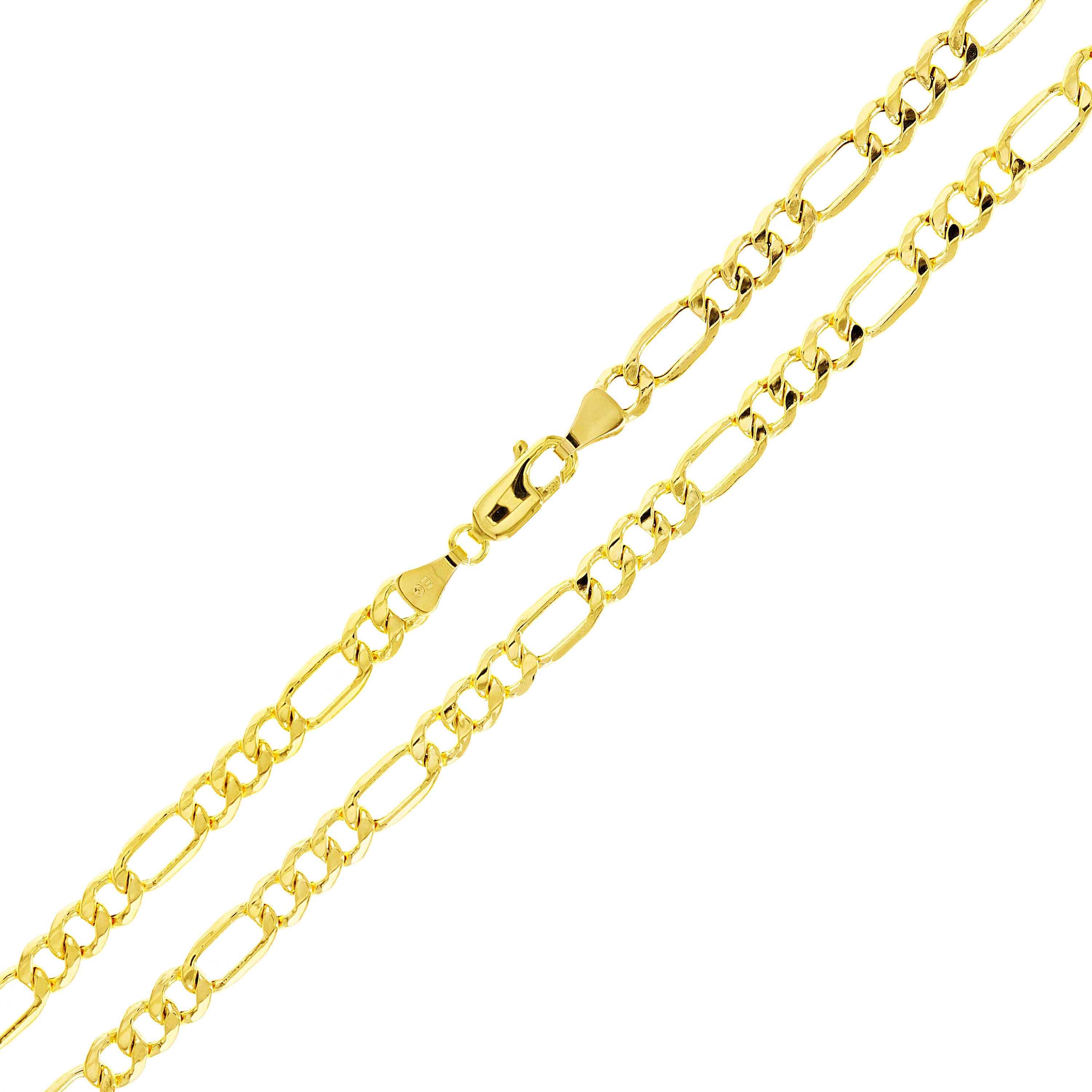 Italian 10k Yellow Gold Hollow Figaro Chain Necklace 20" 5mm 7.6 grams - 20" 7.6 grams