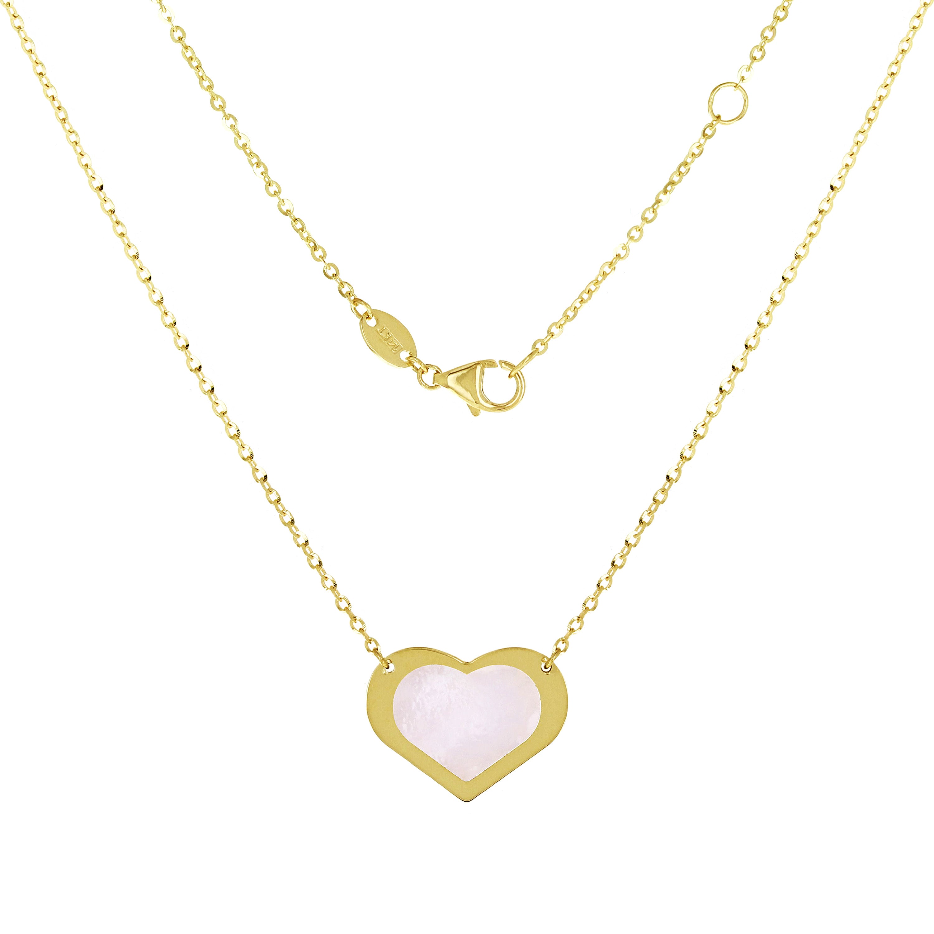 Italian 14k Yellow Gold Pearl Heart Charm Pendant Necklace 16.5-17.5" 2.2 grams
