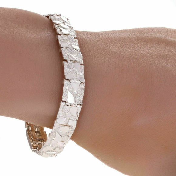 925 Sterling Silver Solid Nugget Bracelet Adjustable Link 8.5