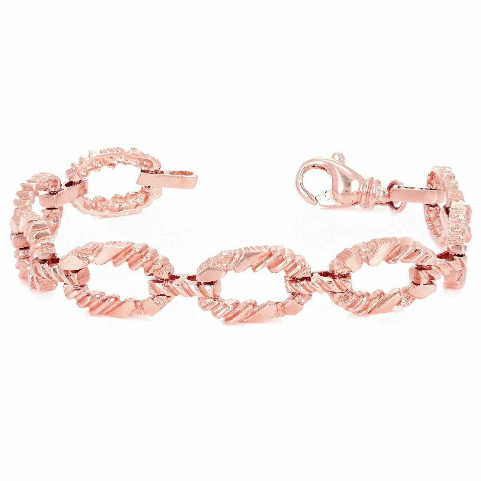 14k Rose Gold Nugget Bracelet Oval Link 7" 11.7mm 25 grams - Rose,7"
