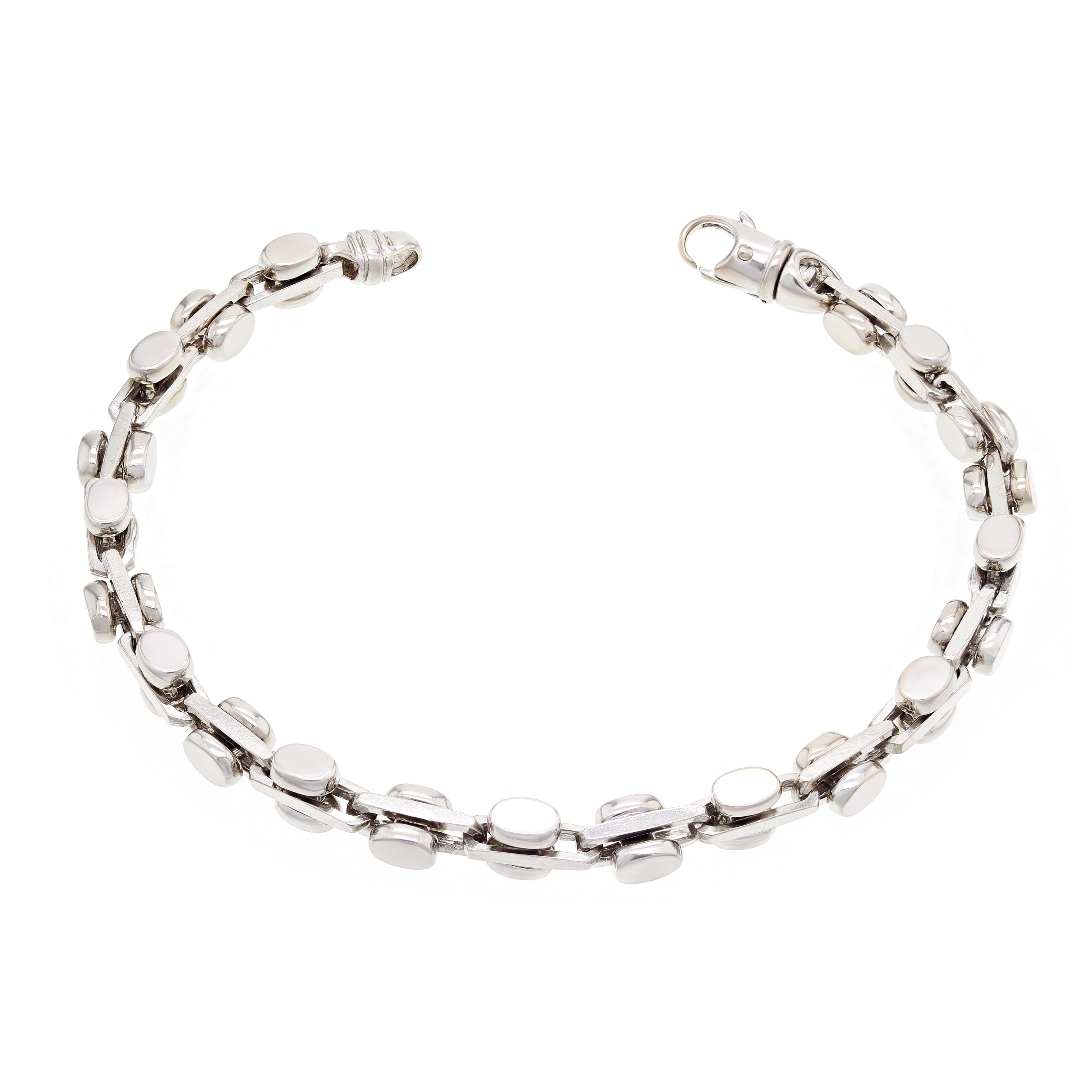 14k White Gold Solid Handmade Fashion Link Bracelet 7" 6mm 27.2 grams - White,7"