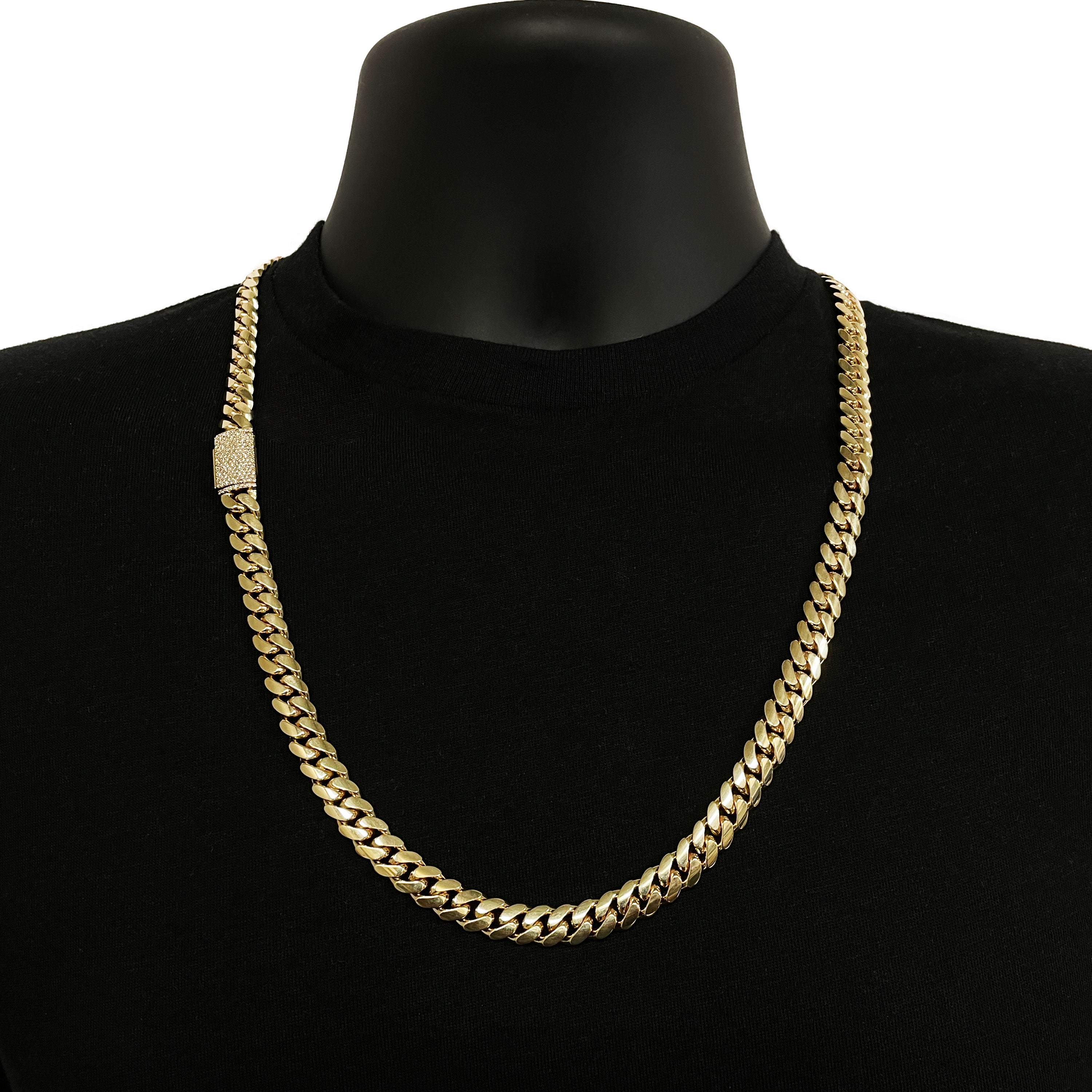 14k Yellow Gold Miami Cuban Chain Necklace with Diamonds Box Clasp 26" 9.2mm 151.1g