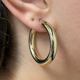 Italian 14k Yellow Gold High Polish 5mm 1.5" Diameter Round Hoop Earrings 5.6g