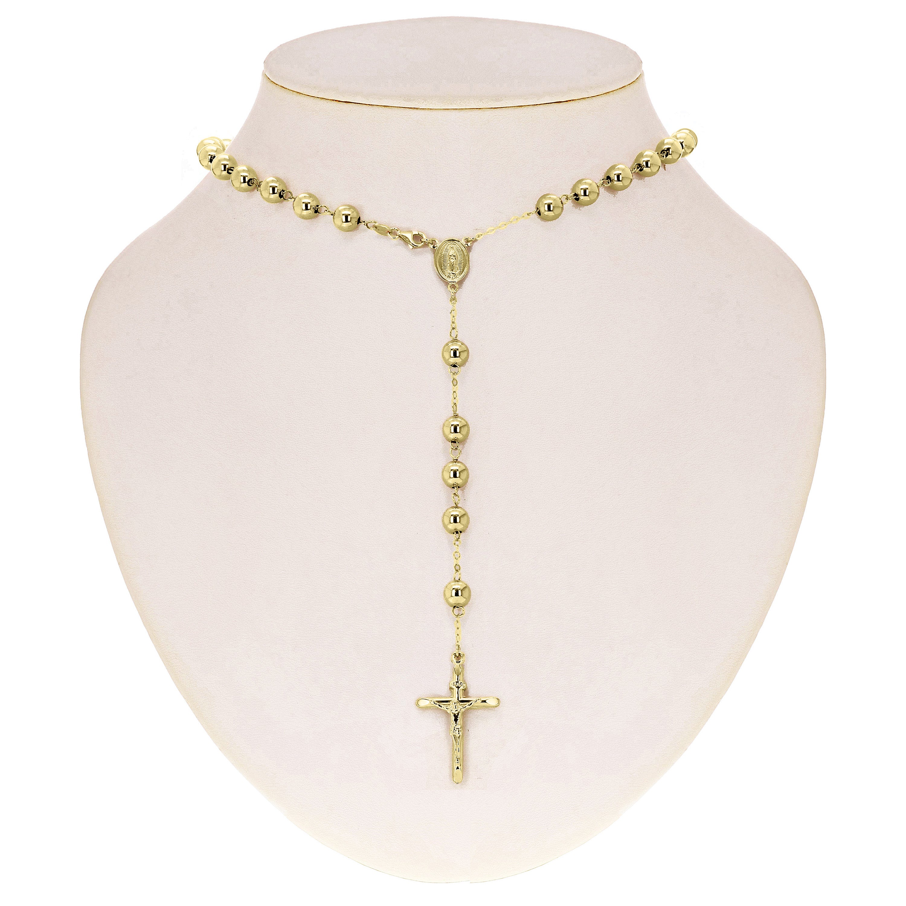 Italian 14k Yellow Gold High Polish Plain 8mm Rosary Chain Necklace 30" 28.6gram