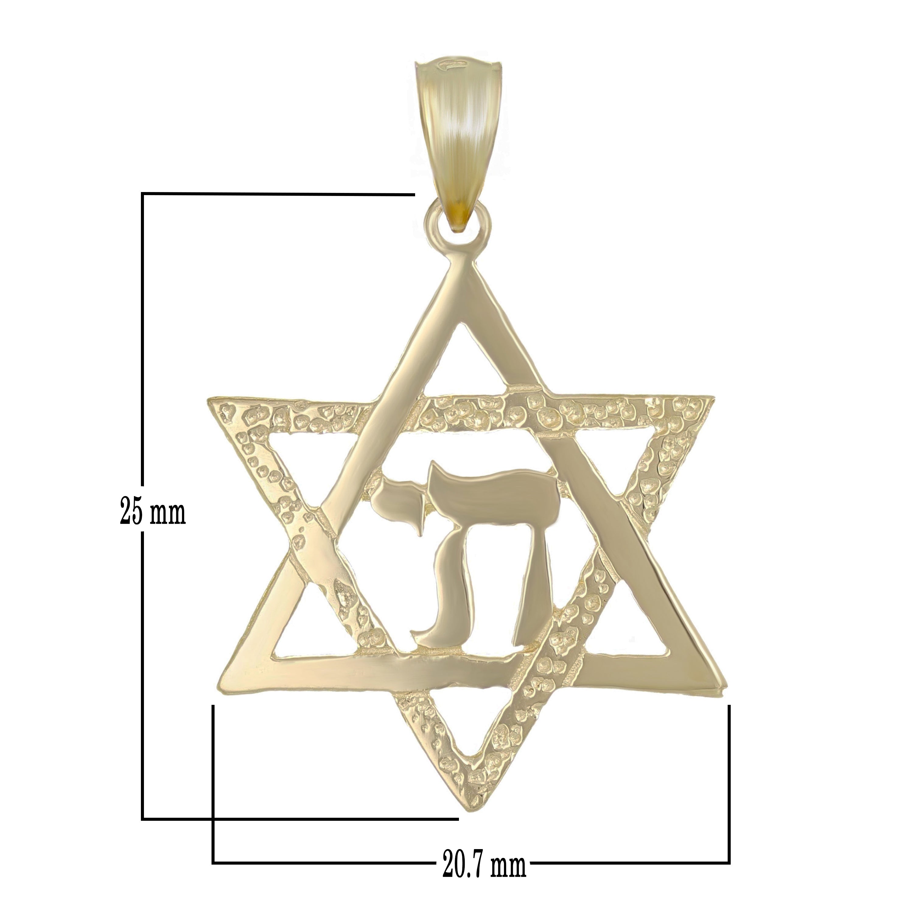 14k Yellow Gold Jewish Star Of David Hebrew Chai Charm Pendant 2.2 grams - Yellow