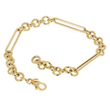 Italian 14k Yellow Gold Hollow Round & Paper Clip Link Bracelet 7.5" 6.4mm 5gram