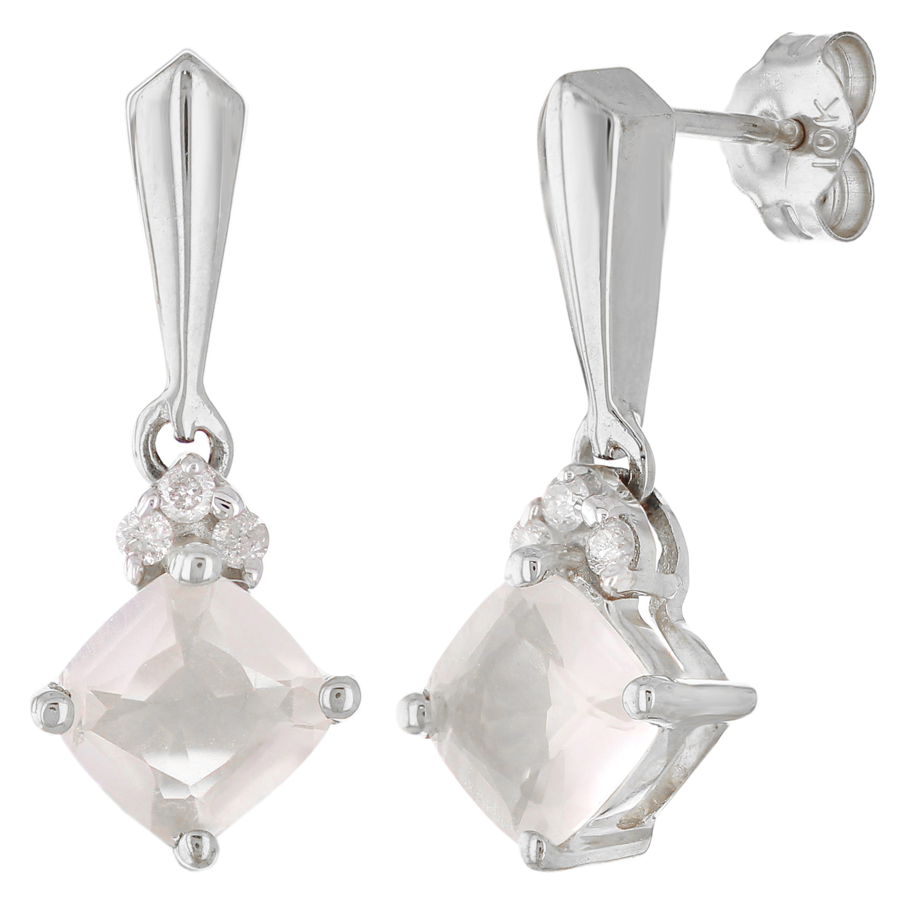 10k White Gold Rose Quartz & Diamond Accent Dangle Earrings