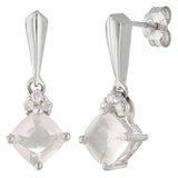 10k White Gold Rose Quartz & Diamond Accent Dangle Earrings