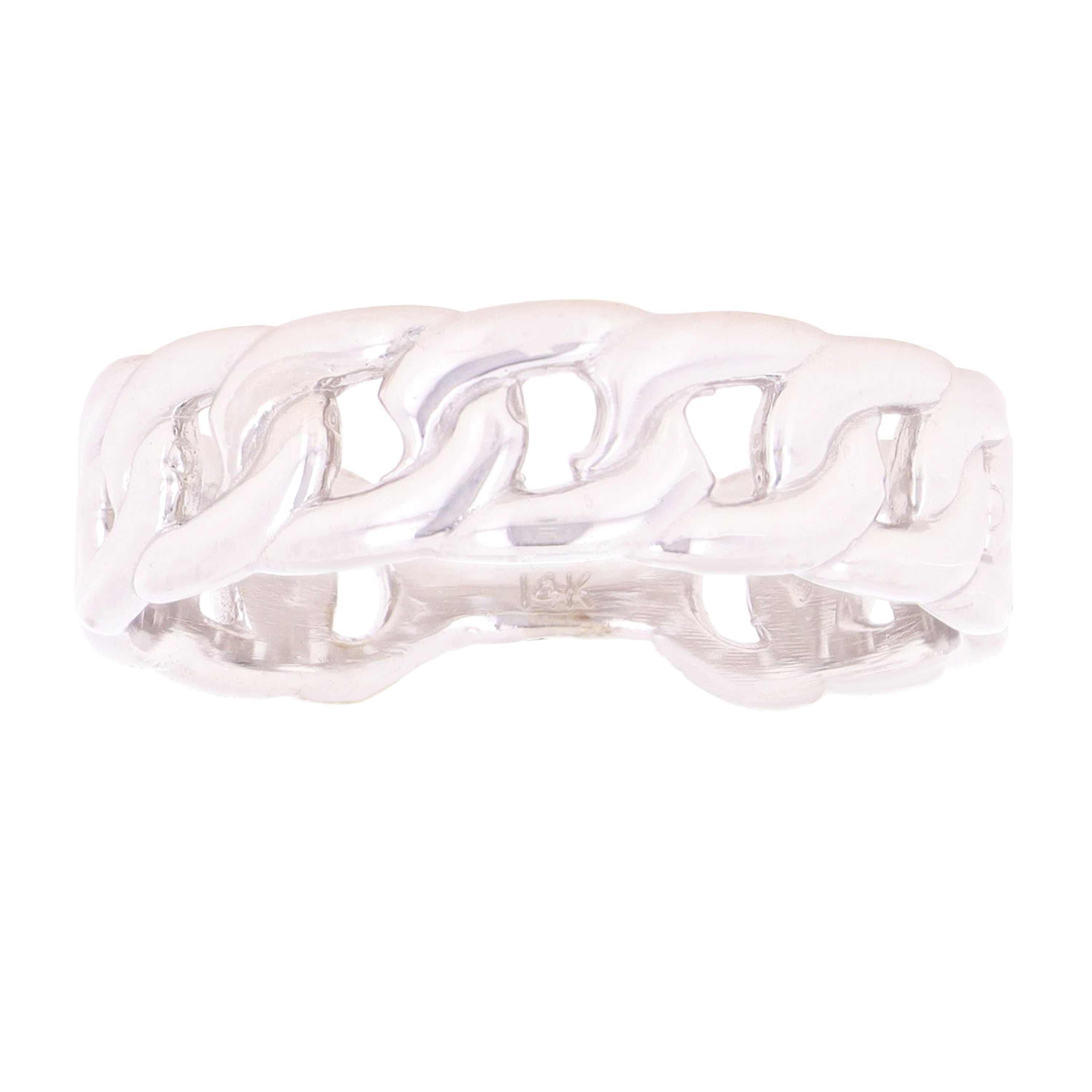 14k White Gold Cuban Link Ring Chain Stackable Ring Band Size 6.75 3.5 grams - White