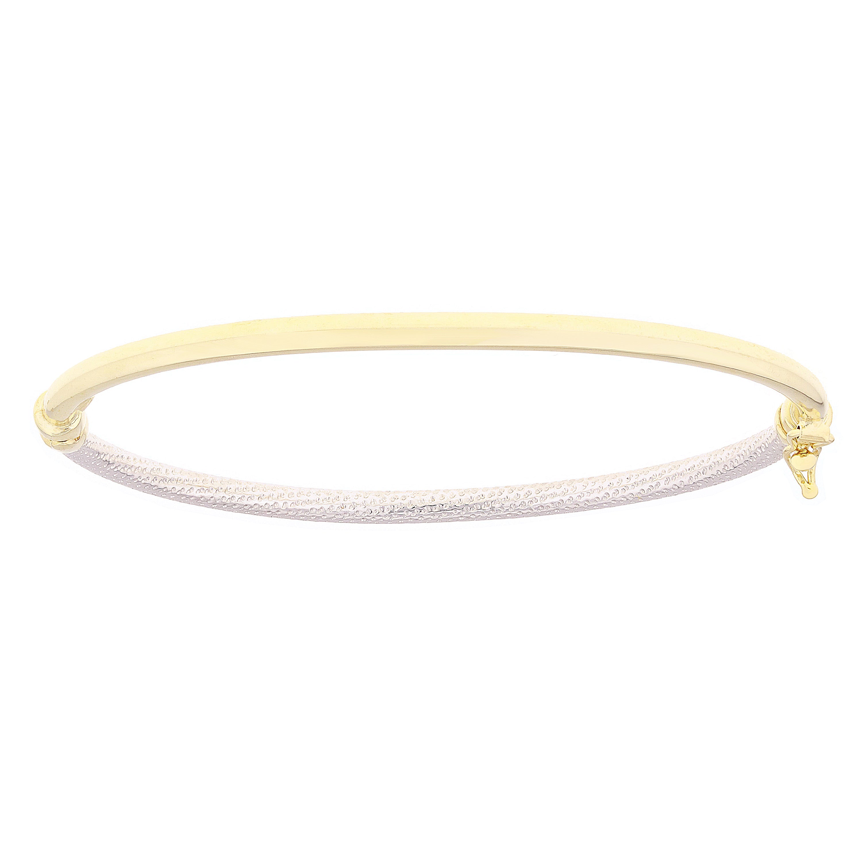 Italian 14k Yellow & White Gold Snare Design & Polished Oval Bangle Bracelet