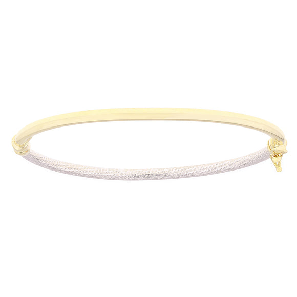 Italian 14k Yellow & White Gold Snare Design & Polished Oval Bangle Bracelet