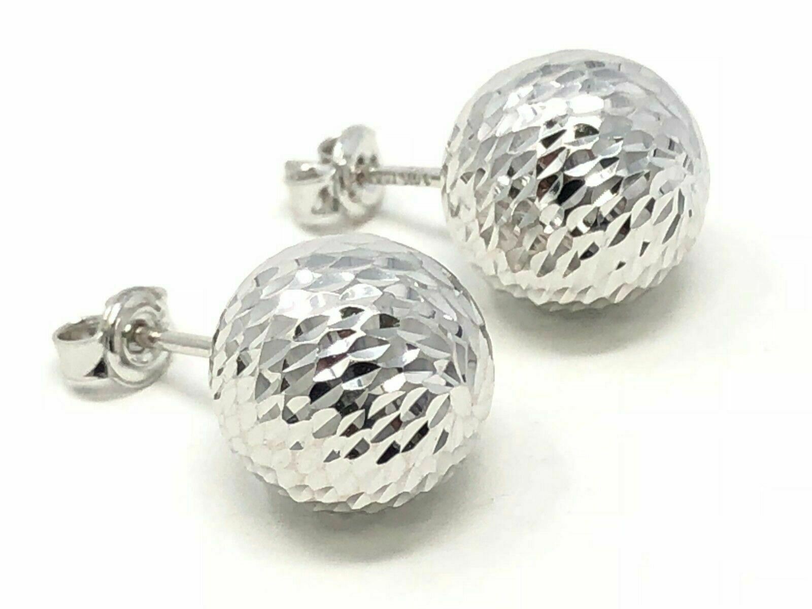 Italian 14k White Gold Diamond Cut Ball Stud Earrings 12mm 2.6 grams