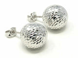 Italian 14k White Gold Diamond Cut Ball Stud Earrings 12mm 2.6 grams