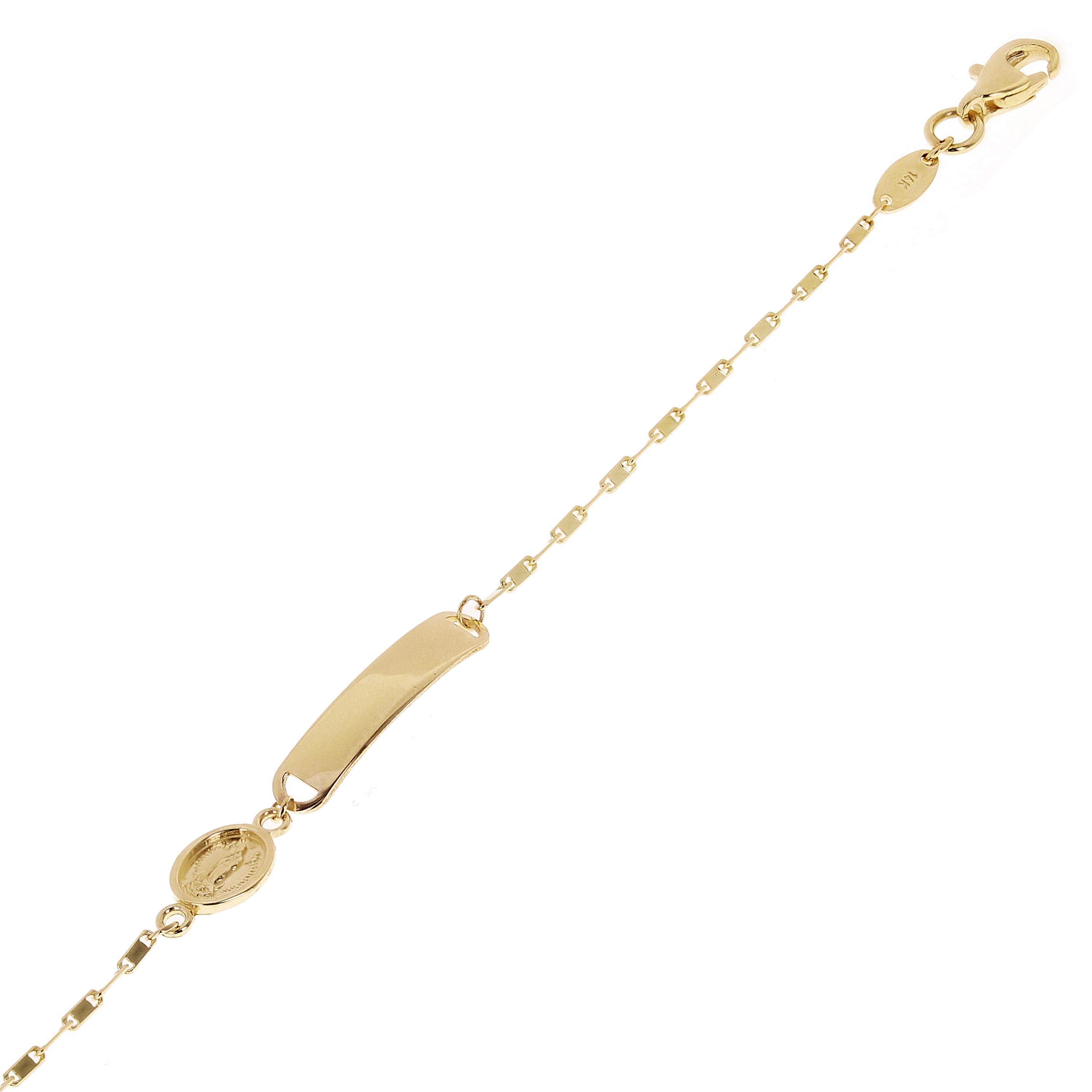 Italian 14k Yellow Gold Miraculous Medal Engravable Kids ID Bracelet 5.5" 1.7g