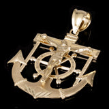 14k Yellow Gold Jesus Christ  Cross Anchor Ship Mariners Pendant 2.1" 6.3 grams