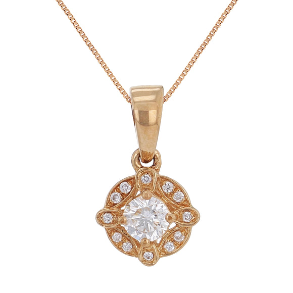 14k Rose Gold 0.30ctw Diamond Circle Halo Pendant Vintage Style Necklace - Rose