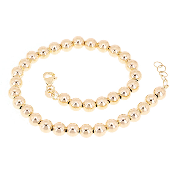 Italian 14k Yellow Gold Hollow Ball Bead Bracelet 8