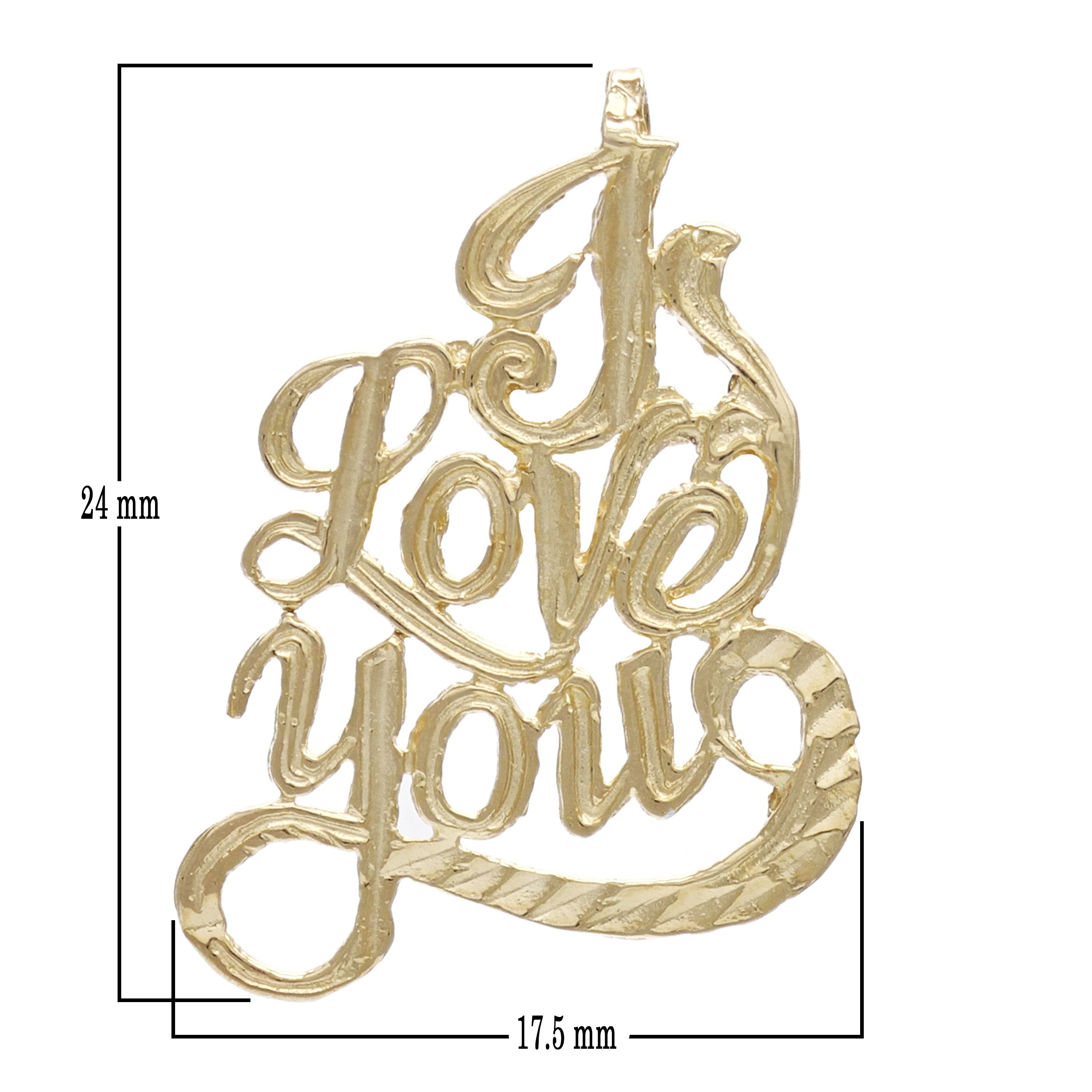 14k Yellow Gold Diamond Cut I Love You Words Charm Pendant 1.2 grams - Yellow